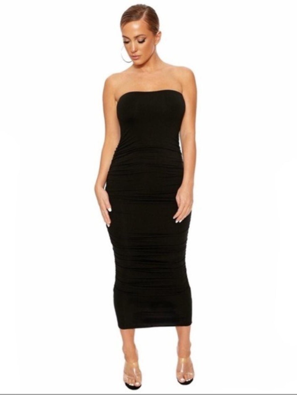 Naked Wardrobe NW Strapless Ruched Midi Dress Black